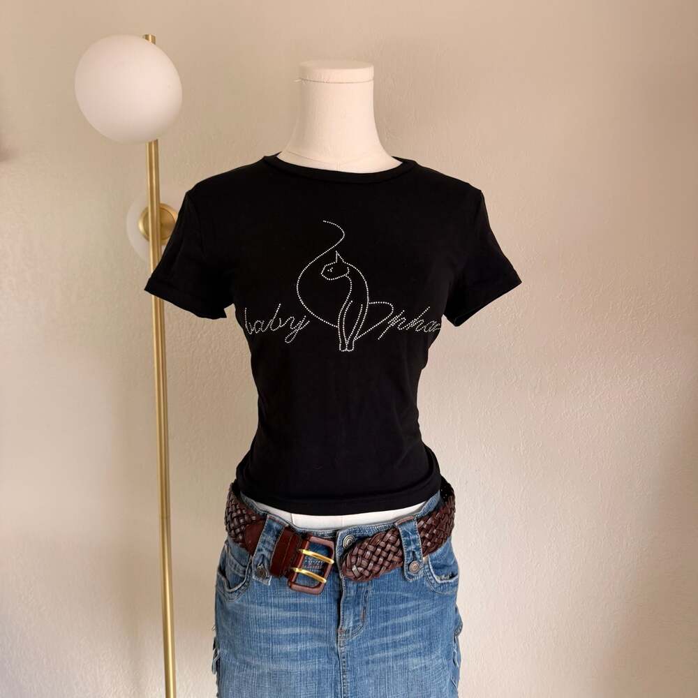 Baby Phat Black Rhinestone Cat Logo Baby Tee